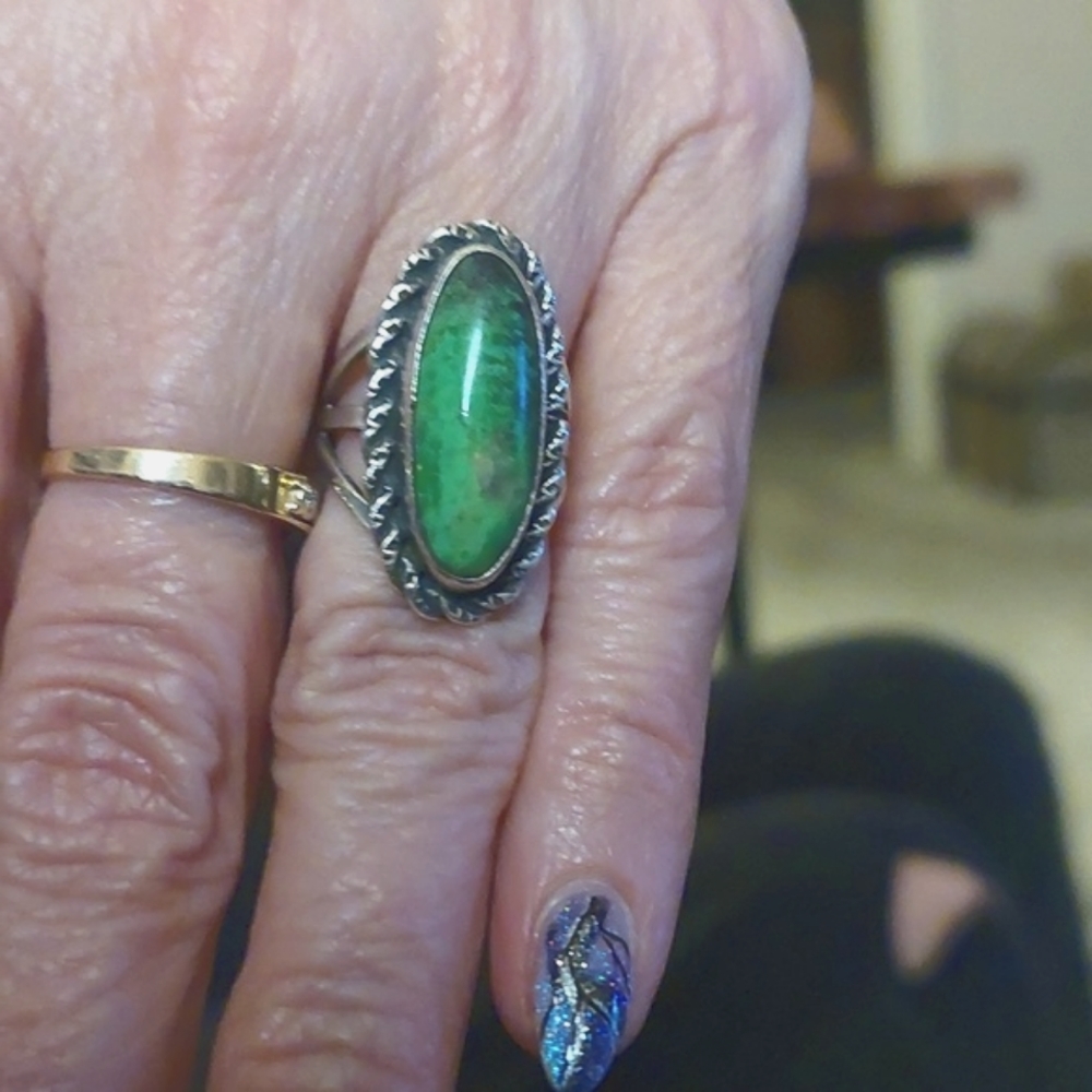 Parrot Wing Chrysocolla & Sterling Ring